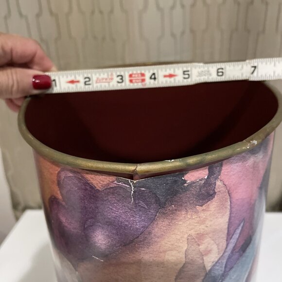 Vintage Fruit Pattern Trash Waste Can Painted Metal Shabby Chic Retro Artsy - Picture 11 of 11